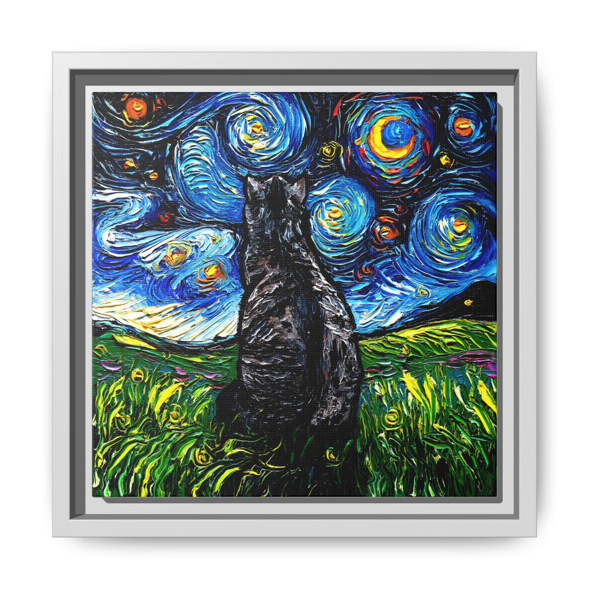 "Gray Tabby Night" Framed Canvas Wall Art