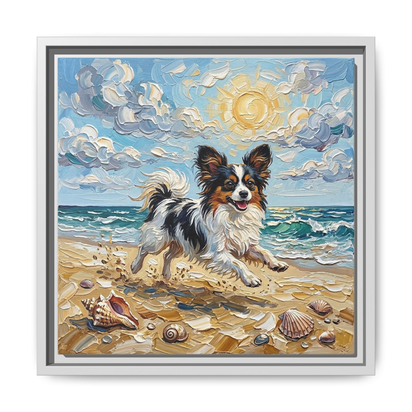 "Beach Day - Papillon" Framed Canvas Wall Art