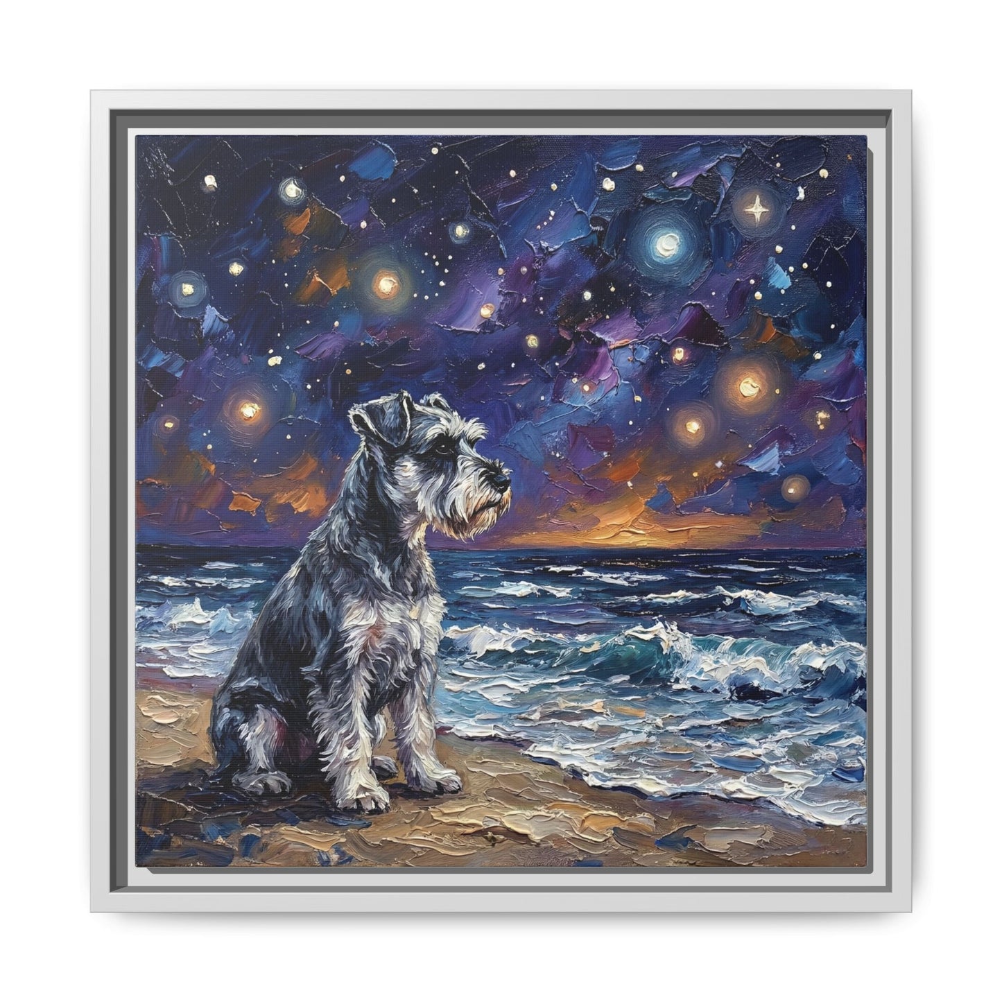 "Beach Nights - Schnauzer" Framed Canvas Wall Art