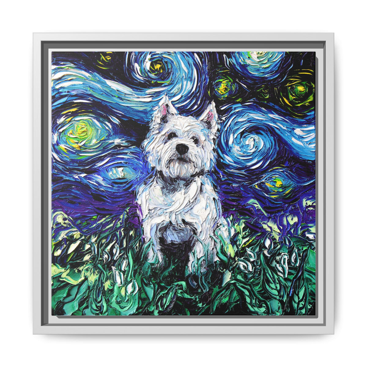 "Westie Night" Framed Canvas Wall Art
