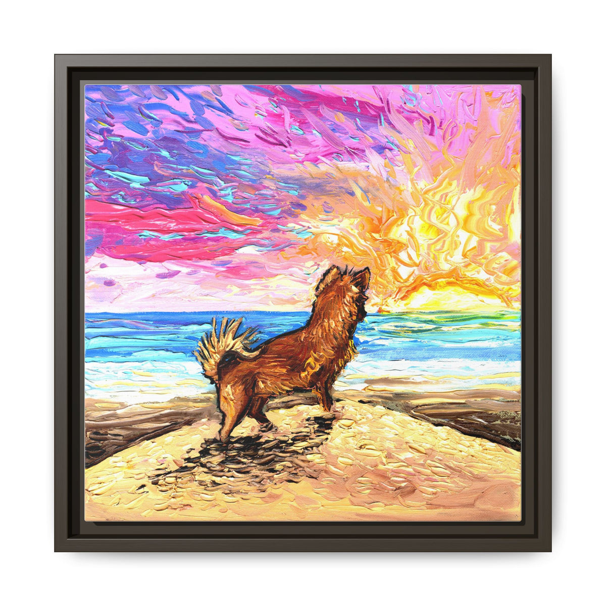 "Beach Days - Chihuahua" Framed Canvas Wall Art