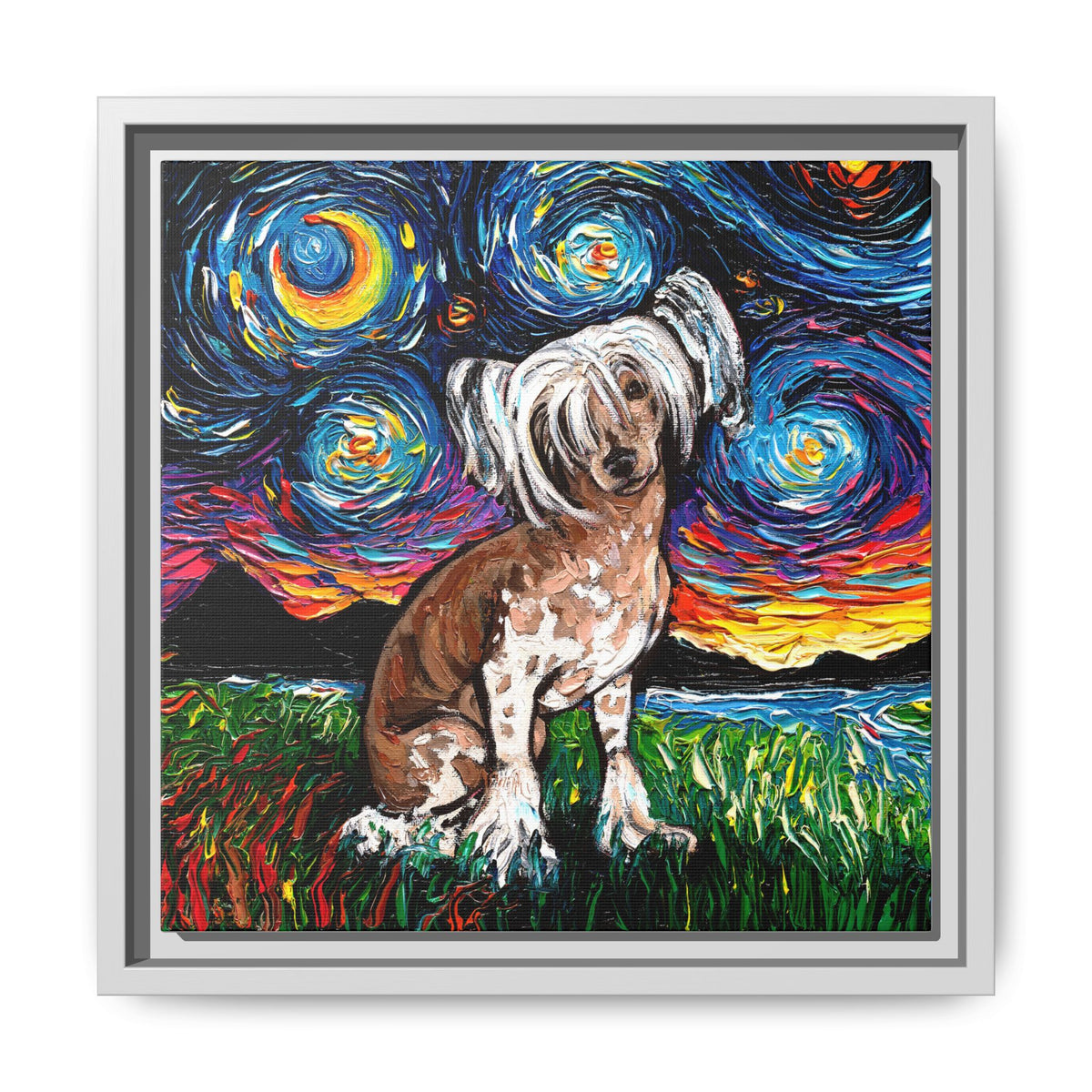 "Chinese Crested Night" Framed Canvas Wall Art