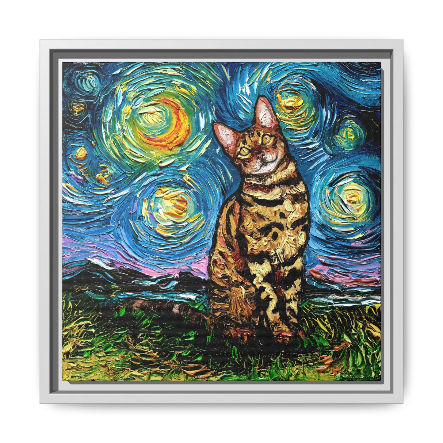 "Bengal Cat Night" Framed Canvas Wall Art