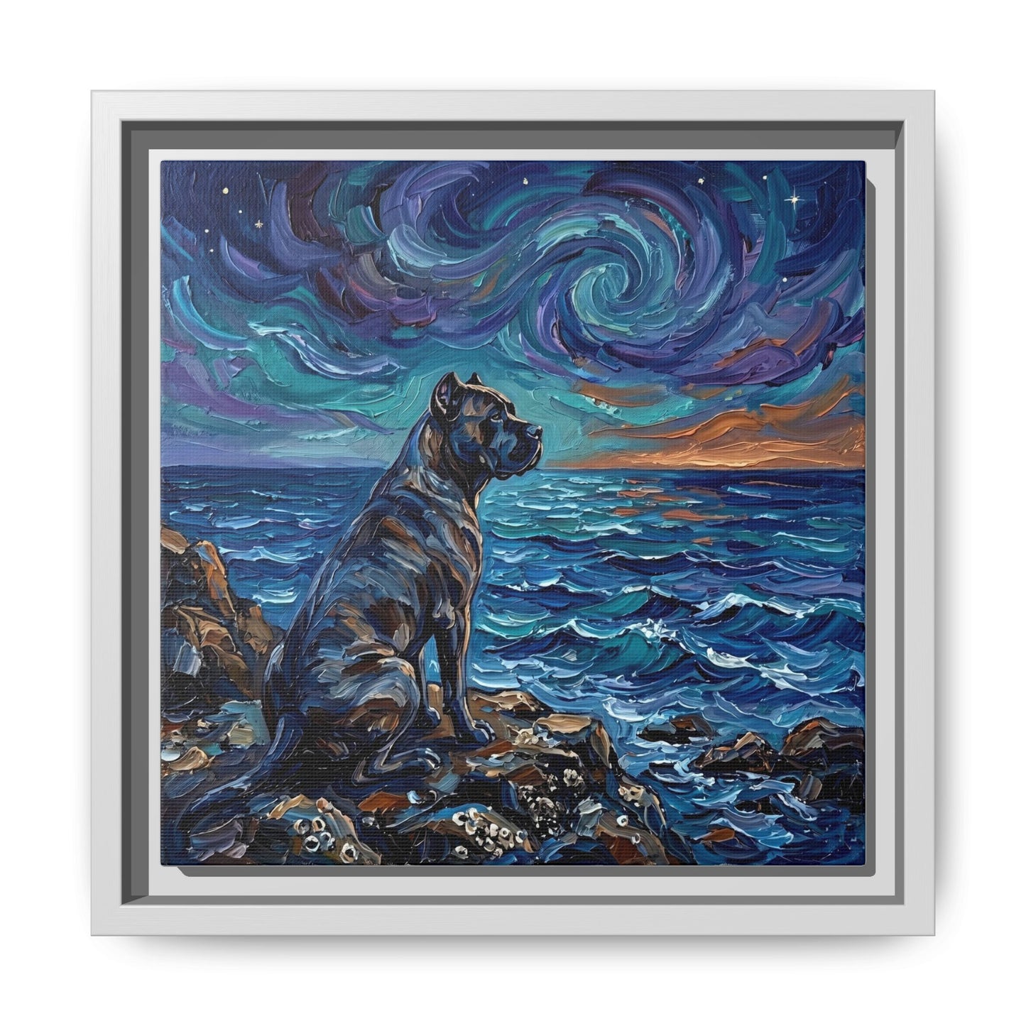 "Beach Night - Cane Corso" Framed Canvas Wall Art