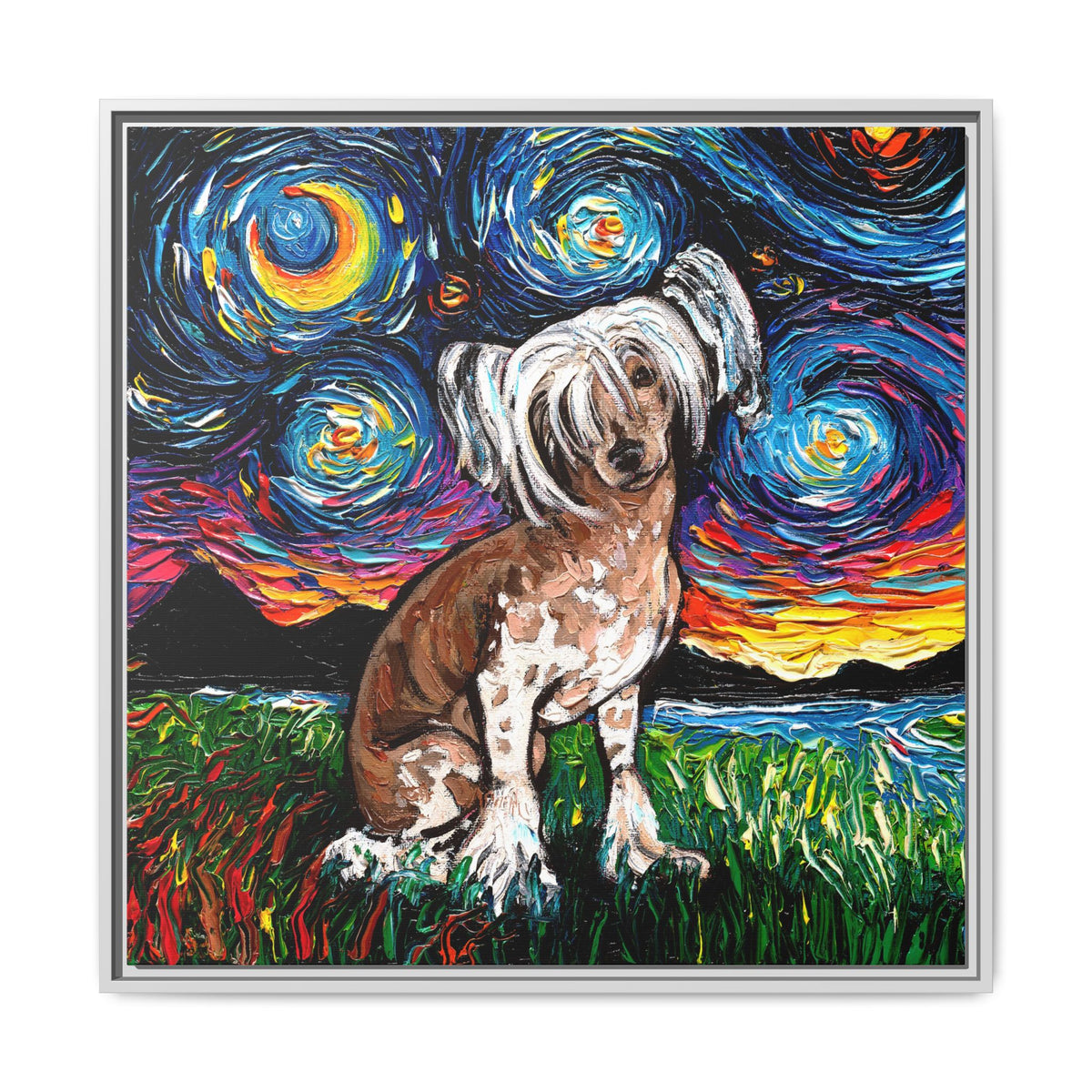 "Chinese Crested Night" Framed Canvas Wall Art