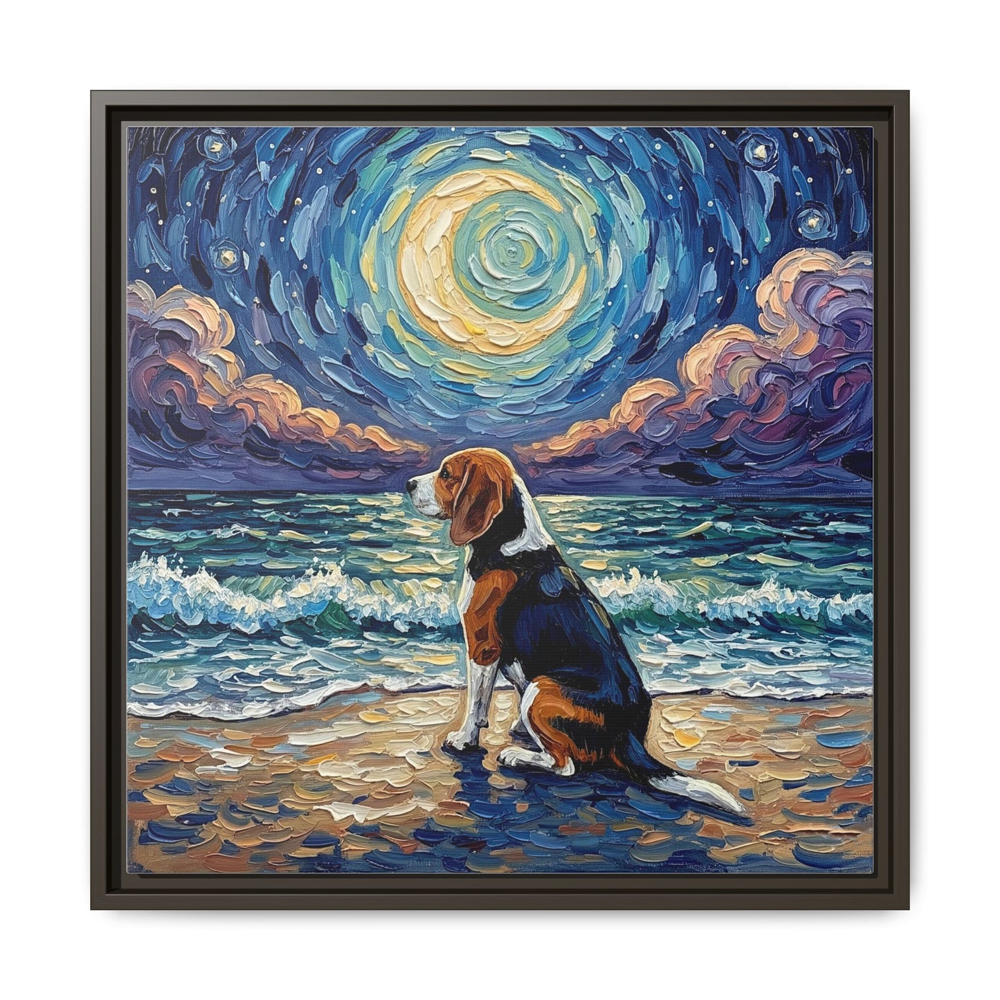 "Beach Nights - Beagle" Framed Canvas Wall Art