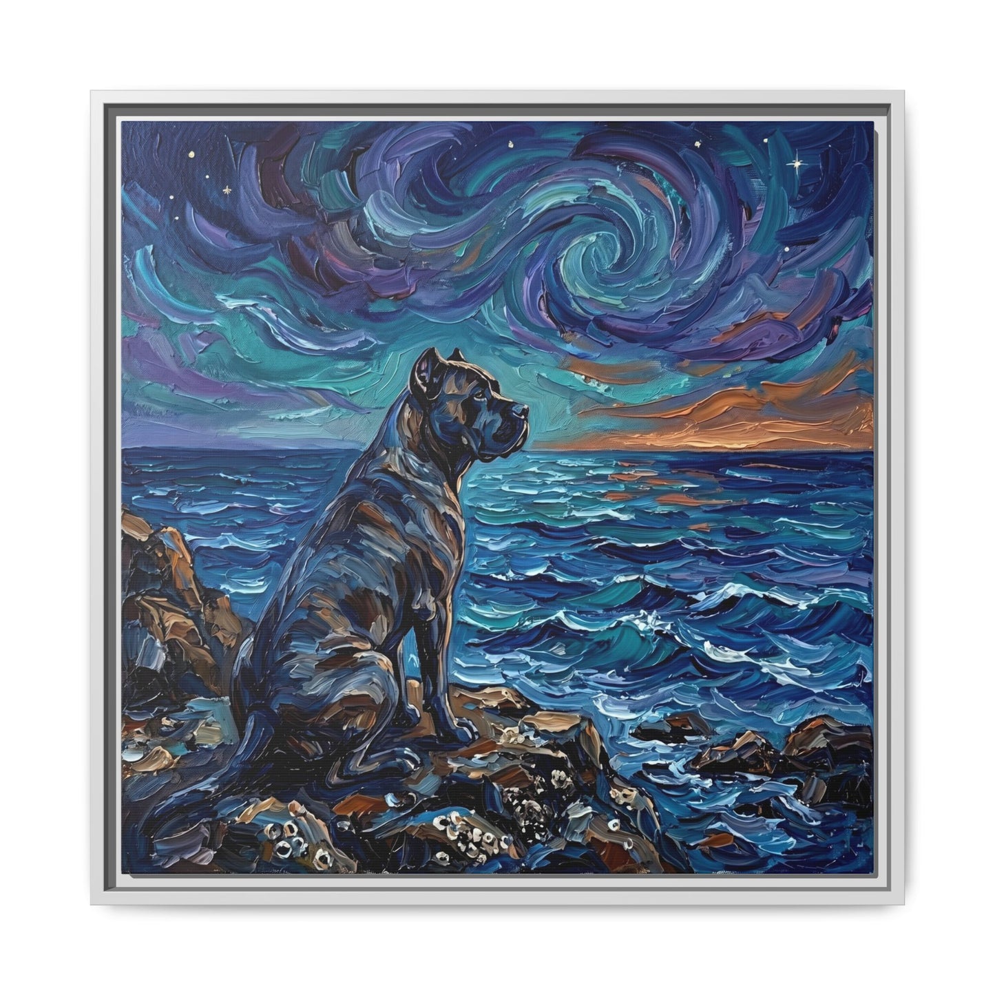 "Beach Night - Cane Corso" Framed Canvas Wall Art