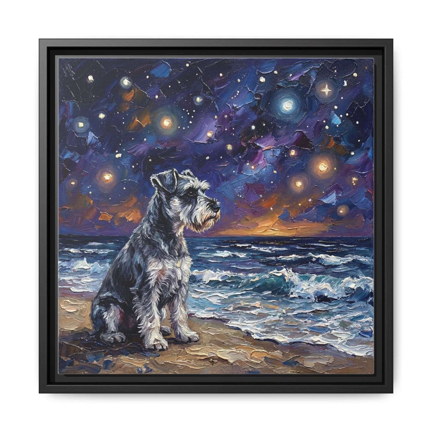 "Beach Nights - Schnauzer" Framed Canvas Wall Art