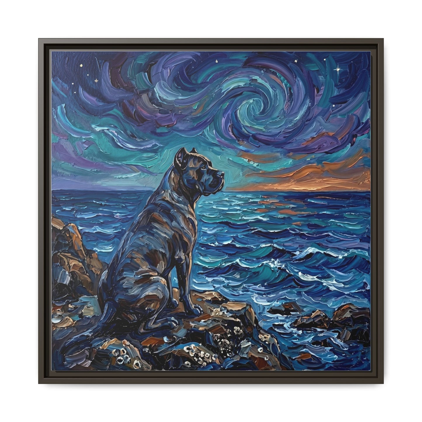 "Beach Night - Cane Corso" Framed Canvas Wall Art
