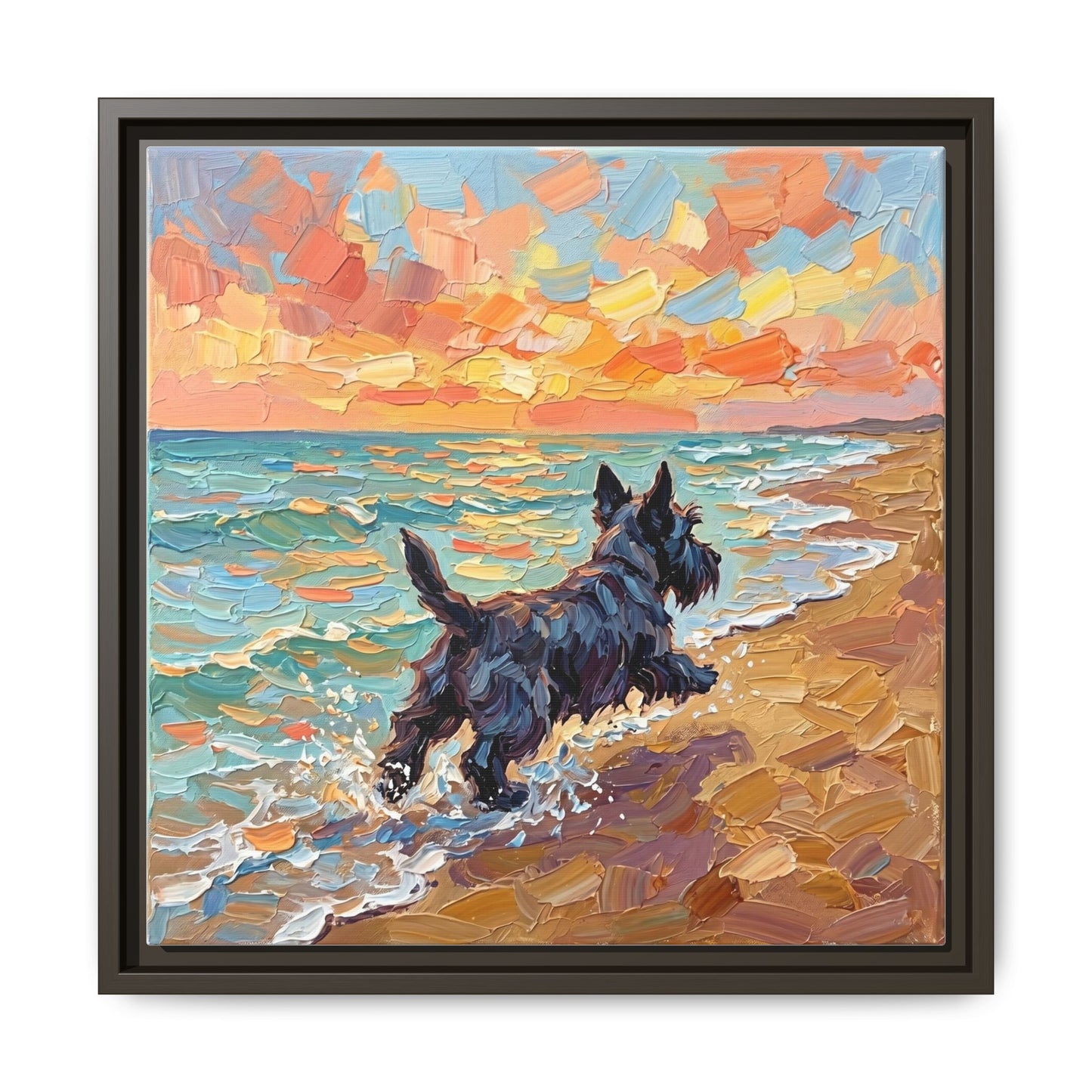 "Beach Day - Scottie" Framed Canvas Wall Art