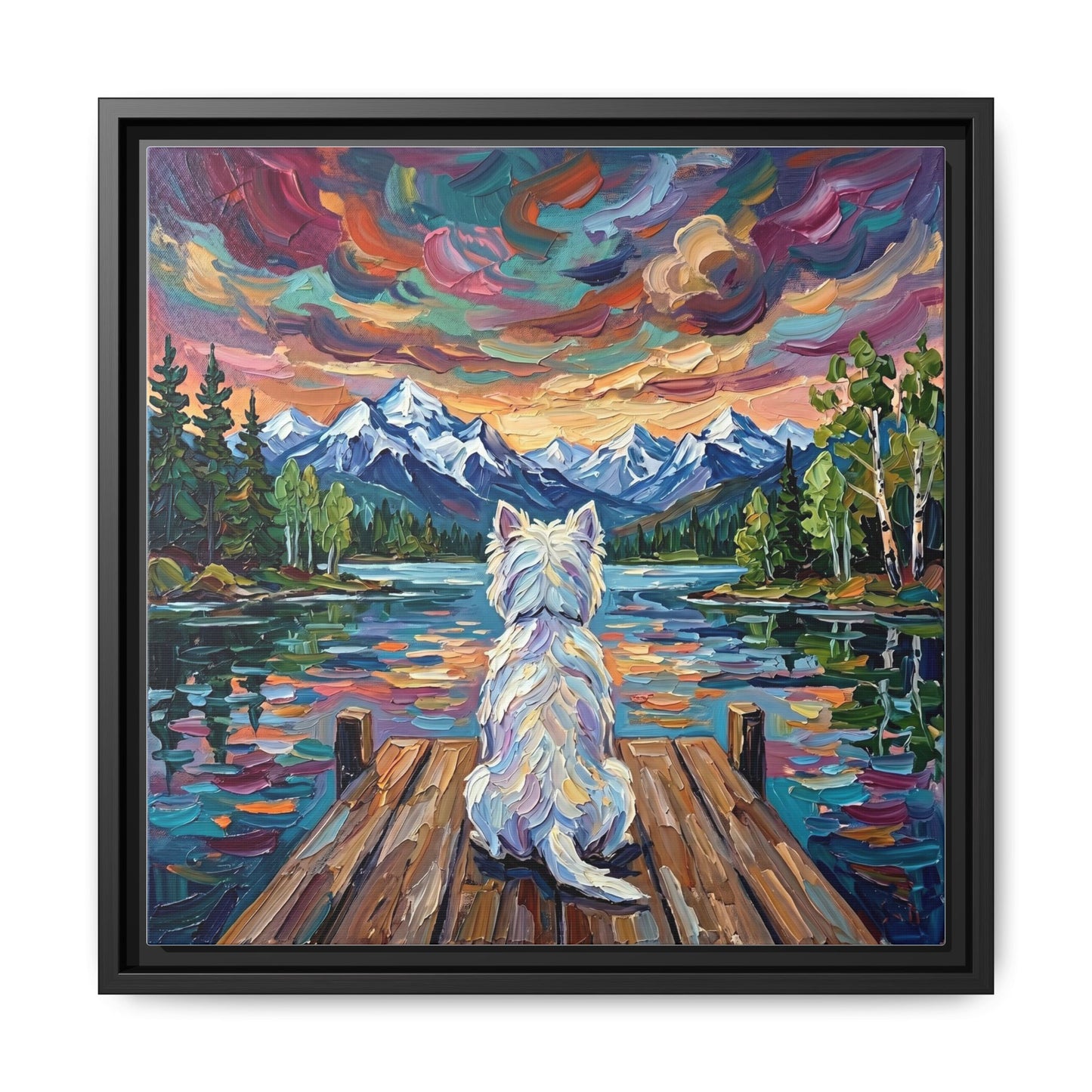 "On The Dock - Westie" Framed Canvas Wall Art
