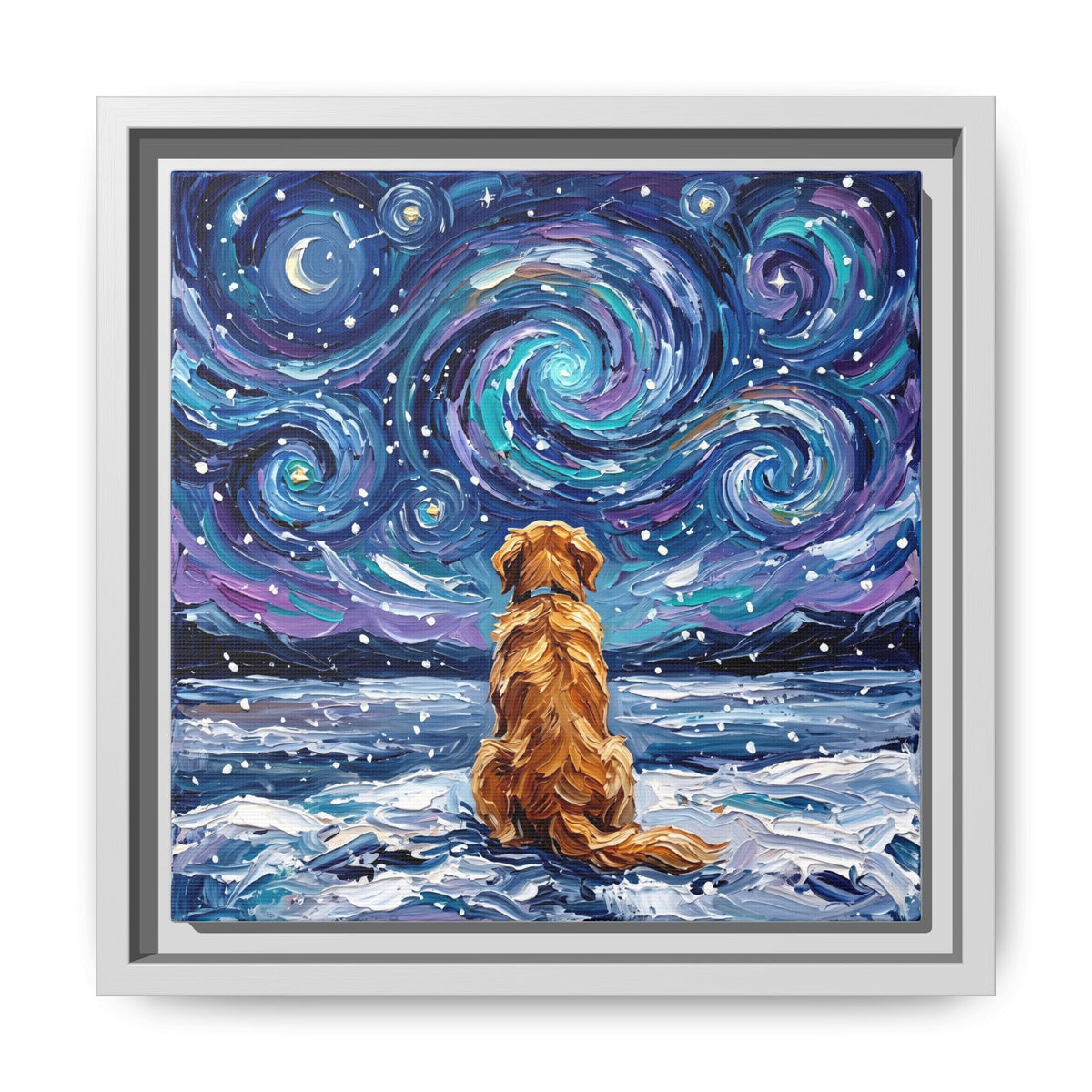"Snowscape - Golden Retriever" Framed Canvas Wall Art