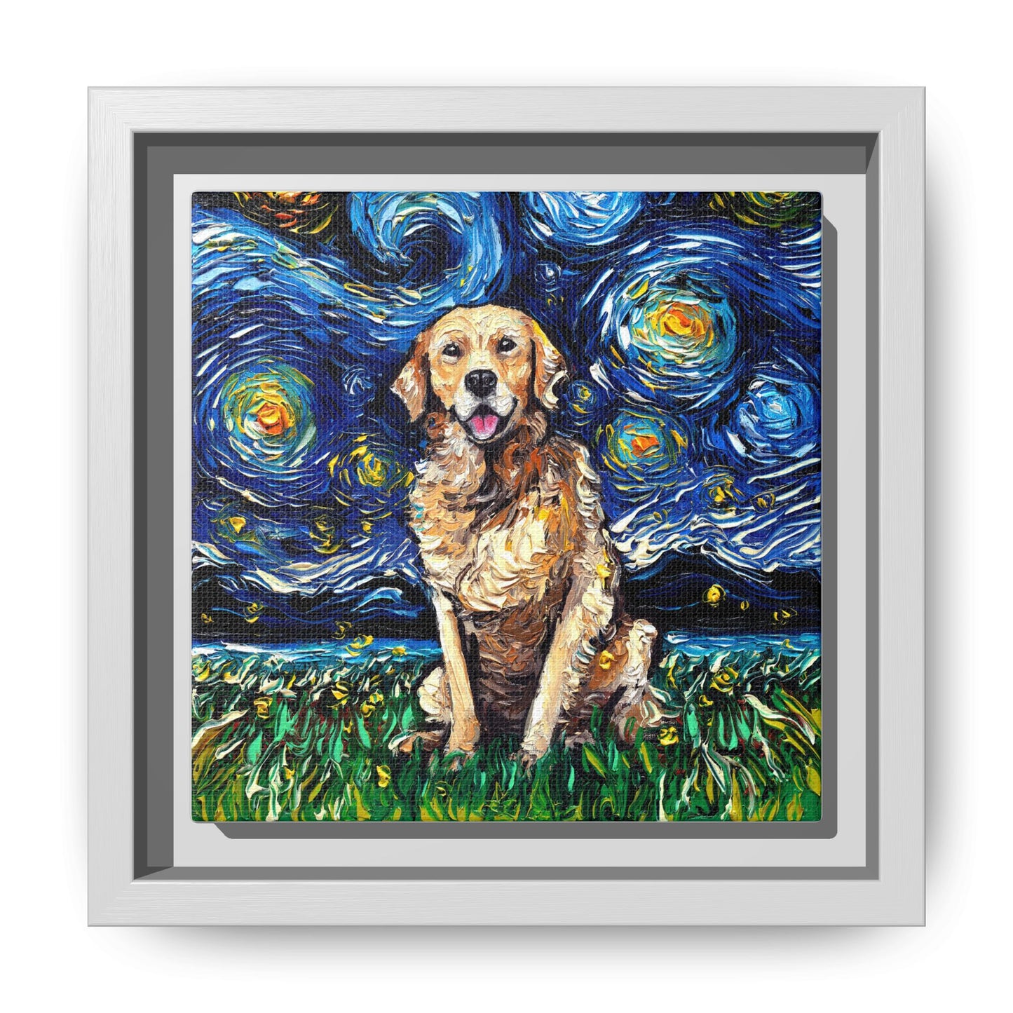 "Golden Retriever Night" Framed Canvas Wall Art