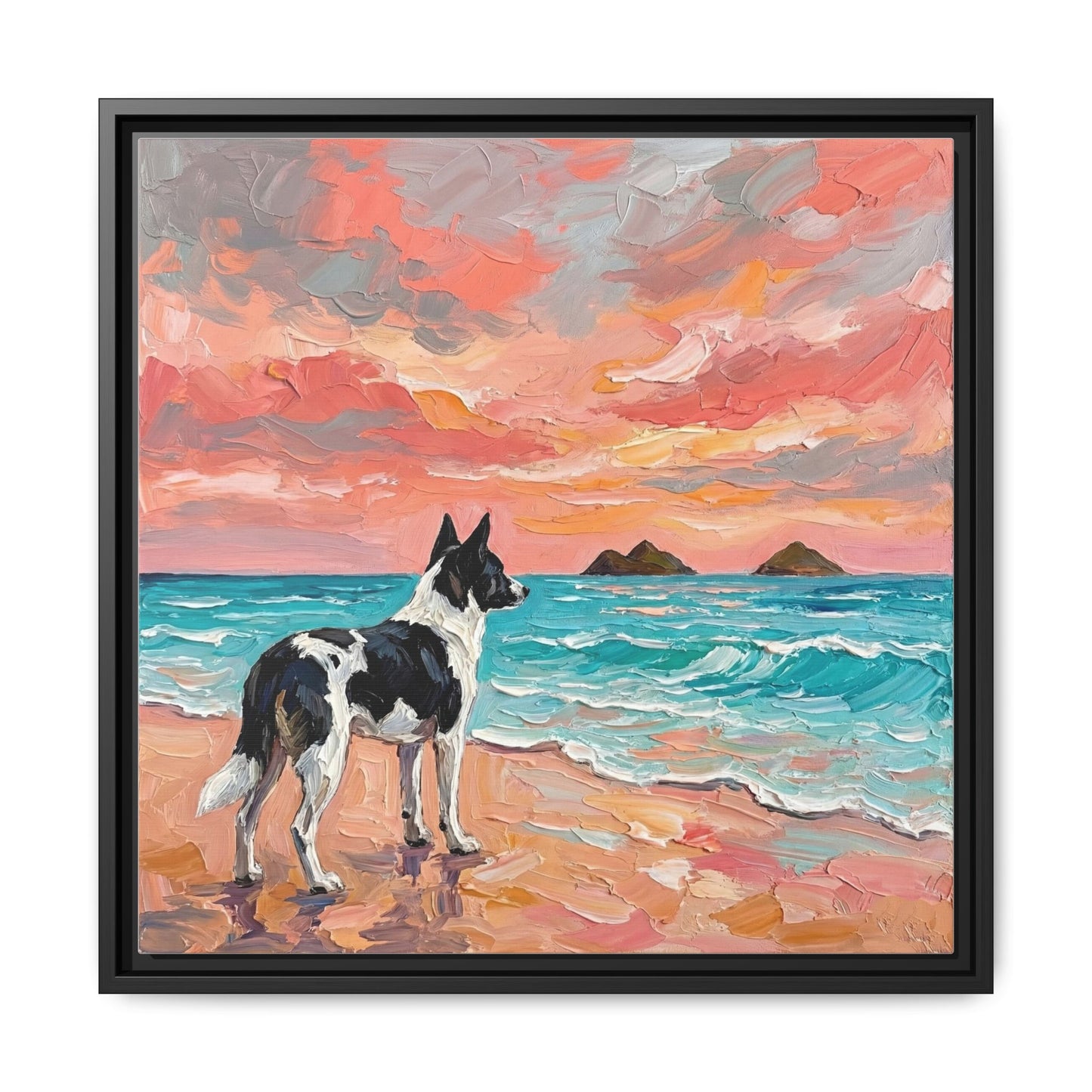 "Beach Day - Canaan Dog" Framed Canvas Wall Art