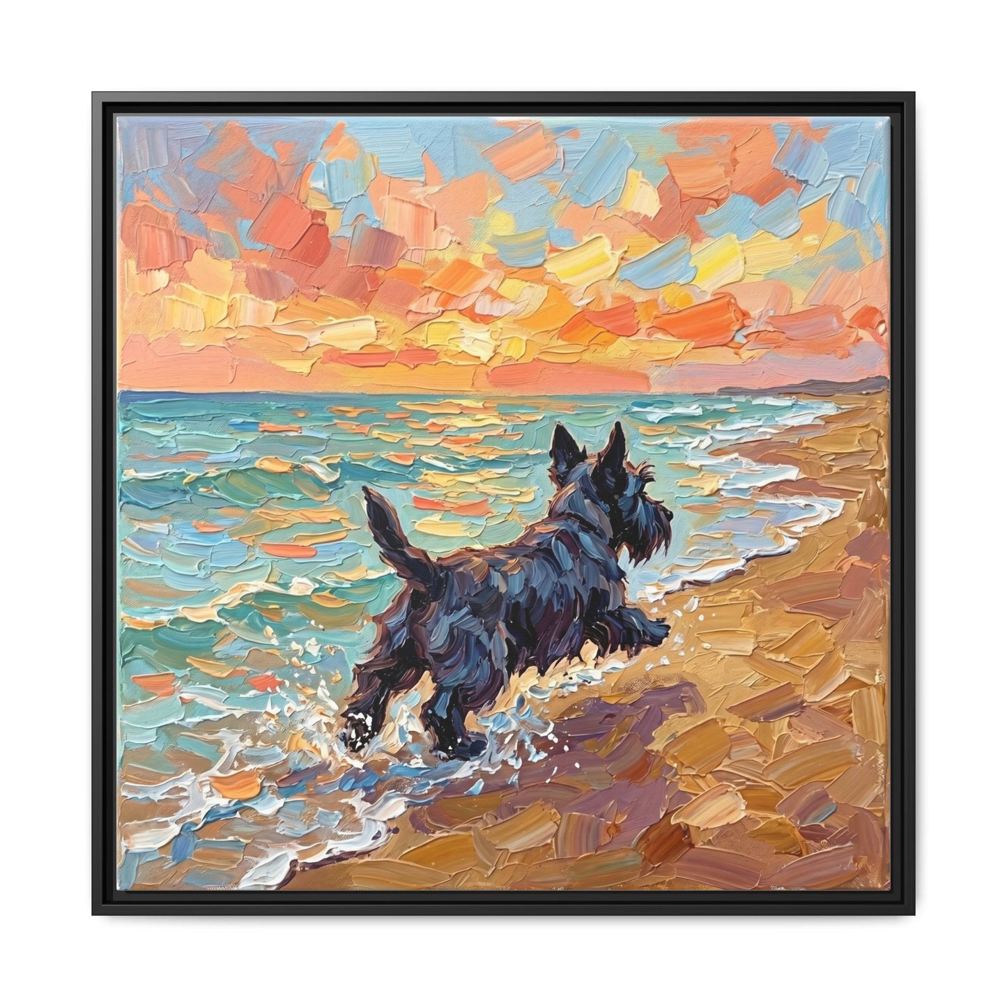 "Beach Day - Scottie" Framed Canvas Wall Art
