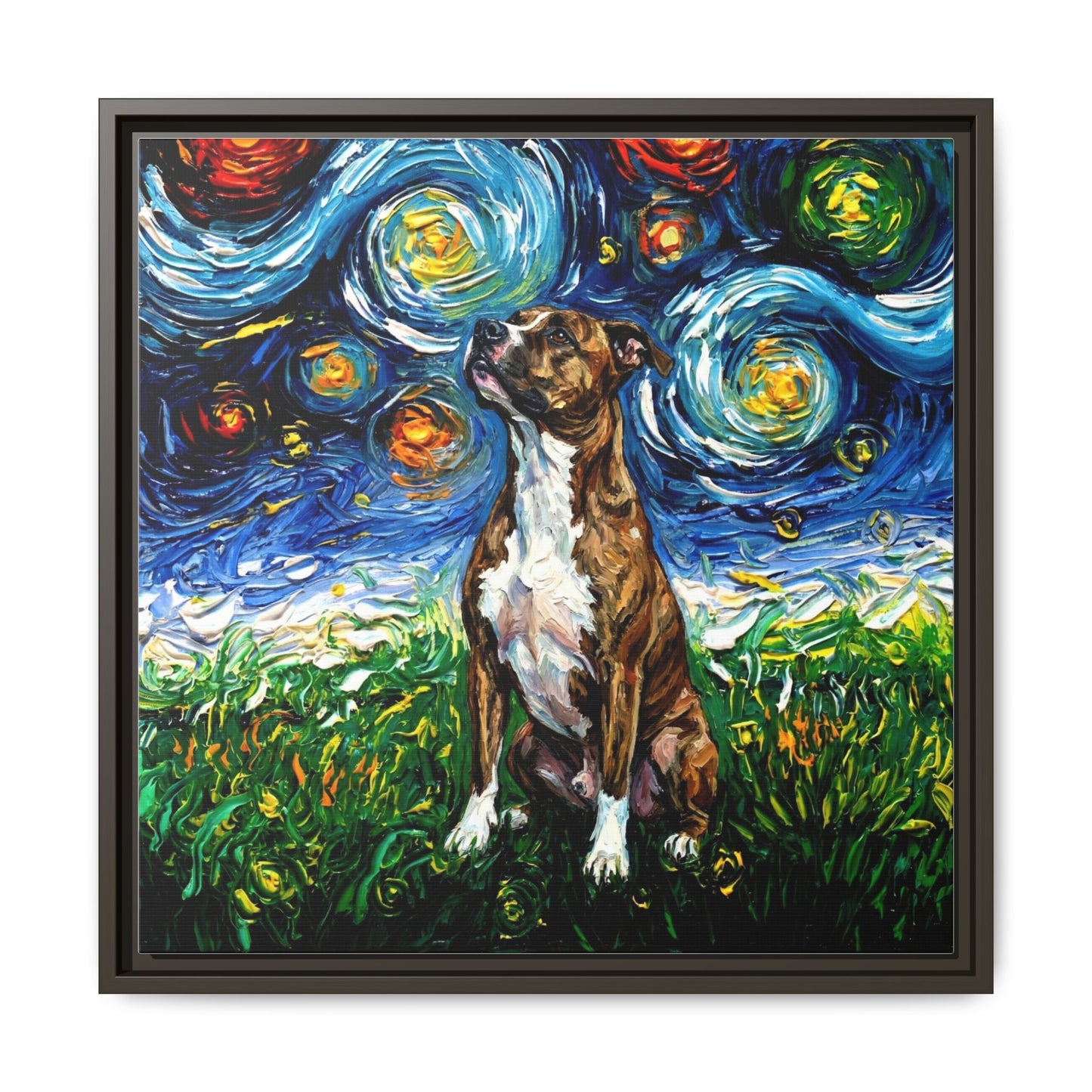 "Brindle Staffordshire Night" Framed Canvas Wall Art