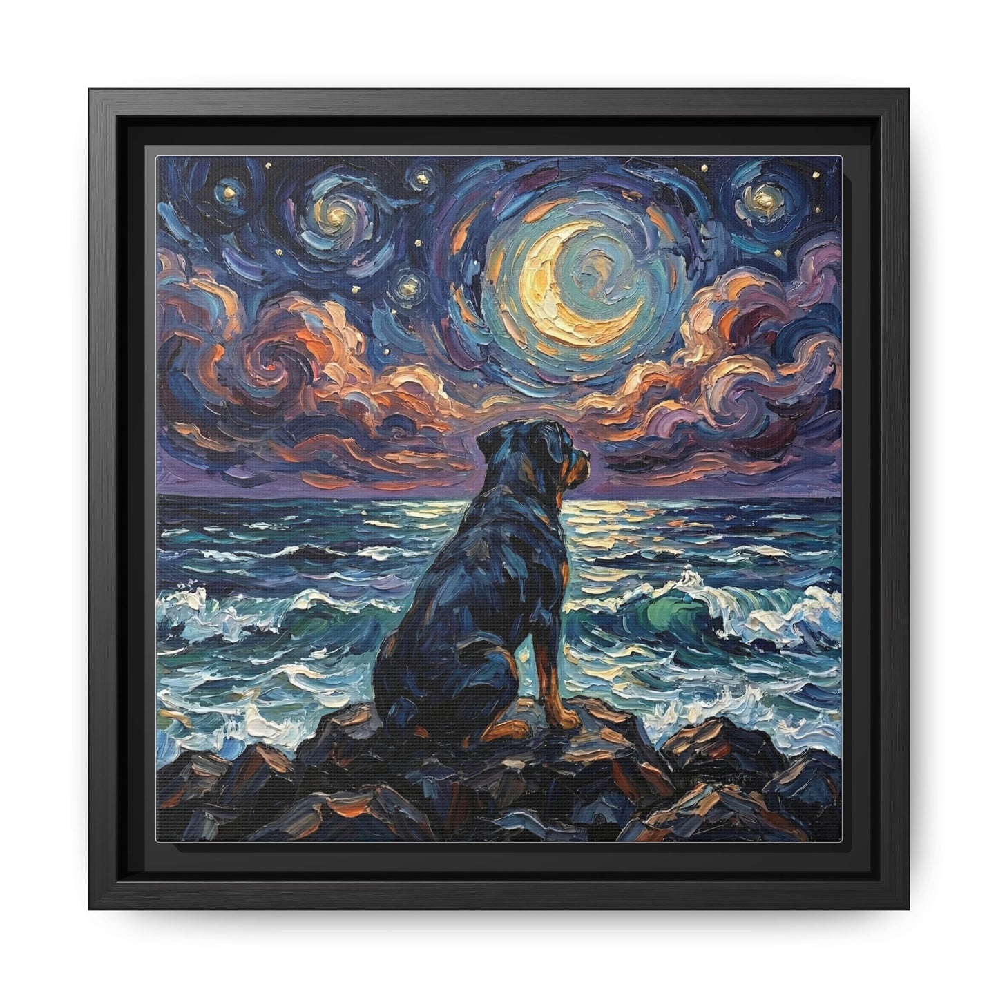 "Beach Nights - Rottweiler" Framed Canvas Wall Art