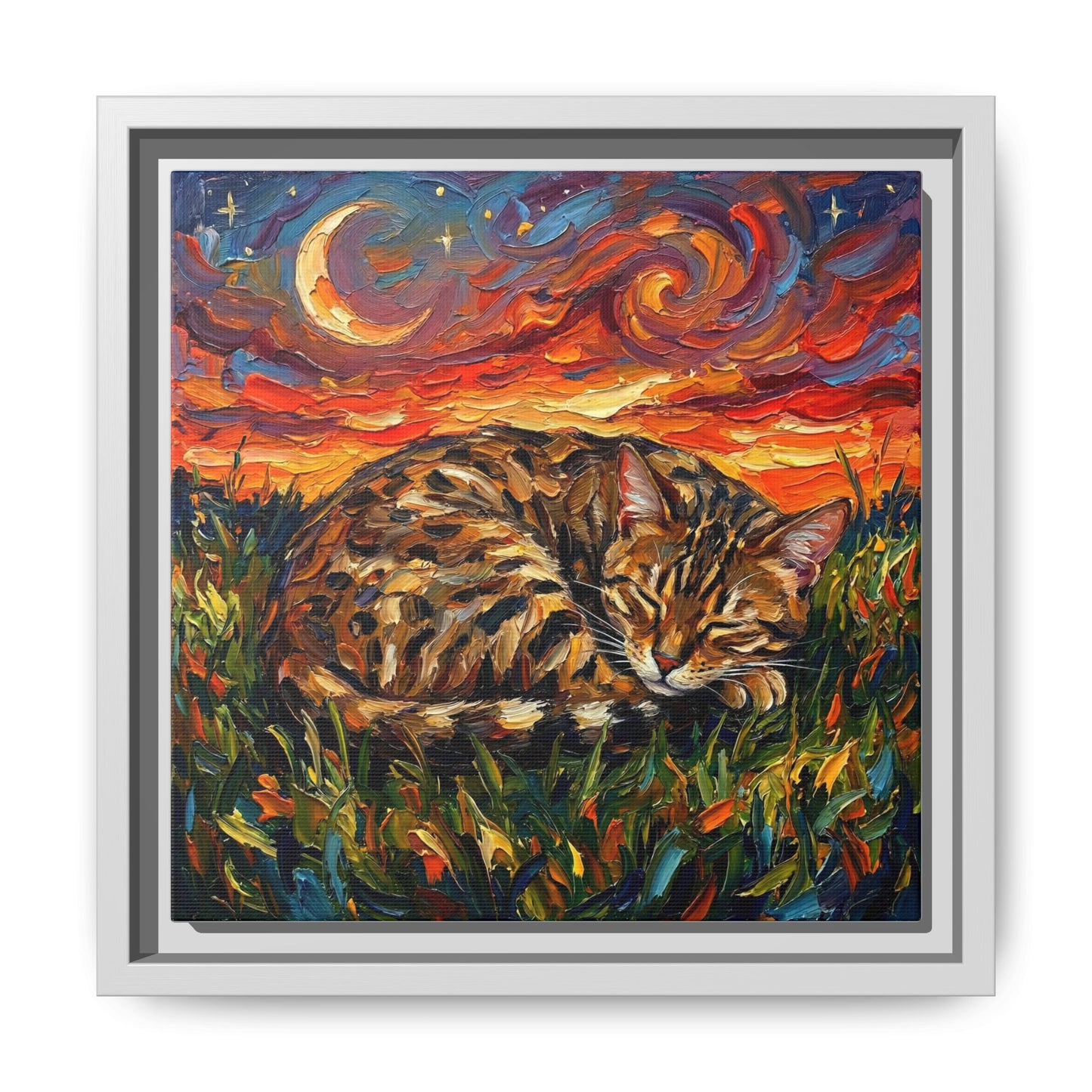 "Sleepy Egyptian Mau Night" Framed Canvas Wall Art