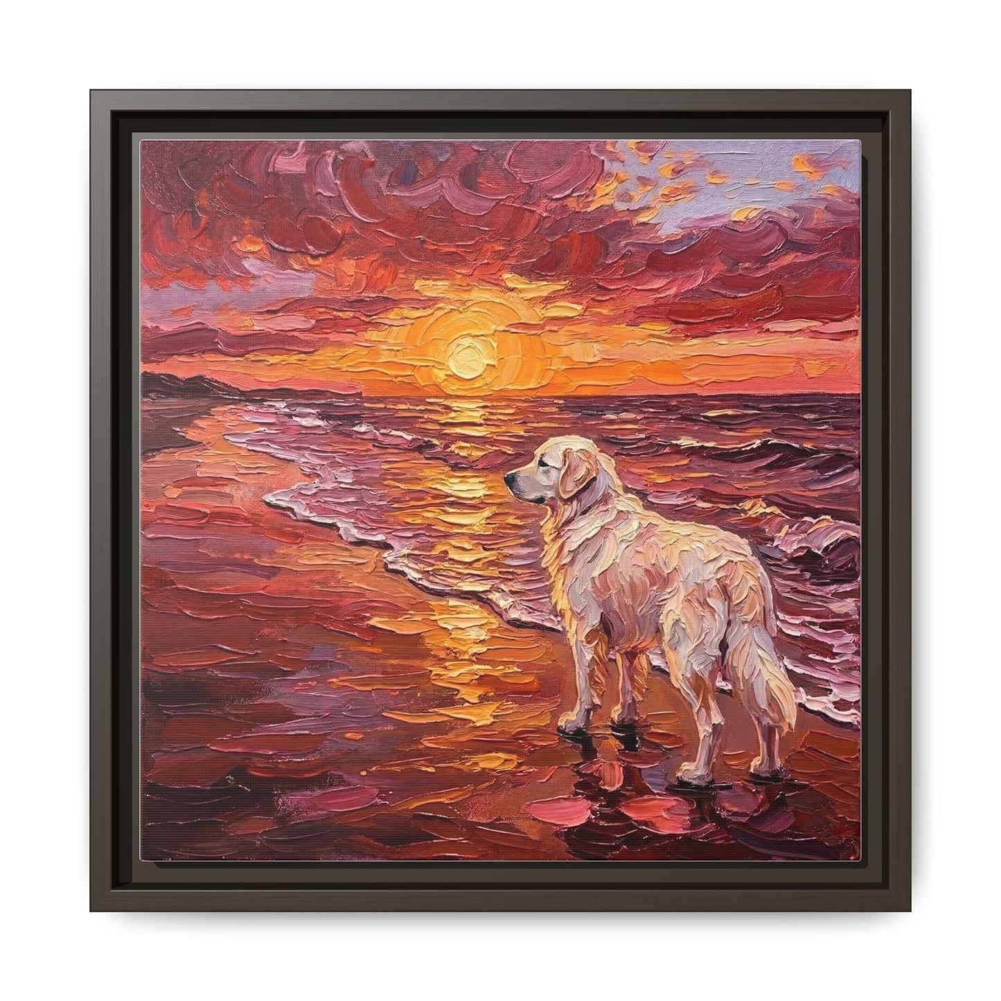 "Beach Day - Great Pyrenees" Framed Canvas Wall Art