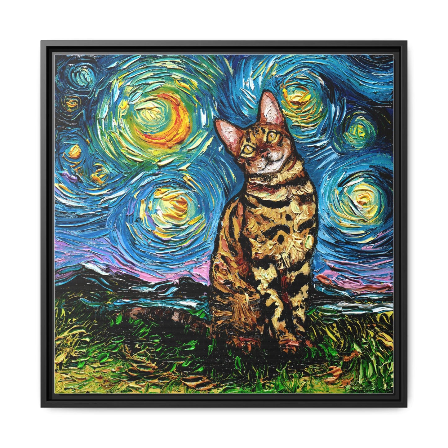 "Bengal Cat Night" Framed Canvas Wall Art