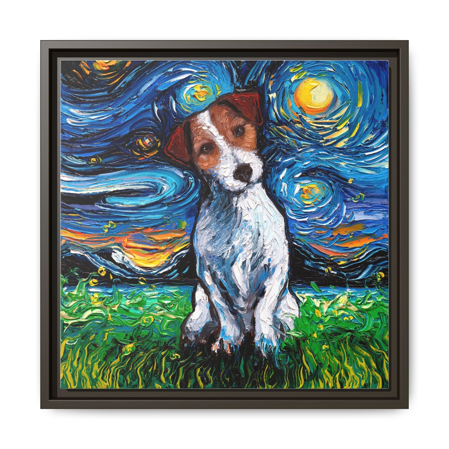 "Jack Russell Night" Framed Canvas Wall Art