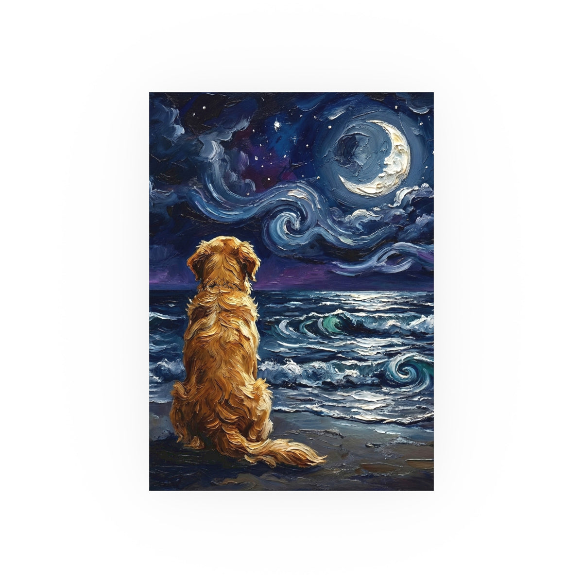 "Beach Night - Golden Retriever" Wall Art Paper Print