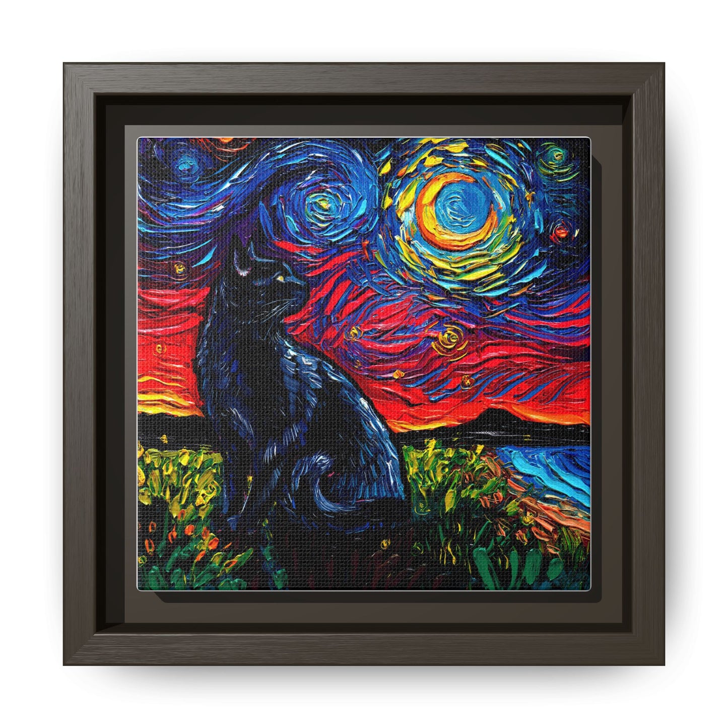 "Black Cat Night" Framed Canvas Wall Art