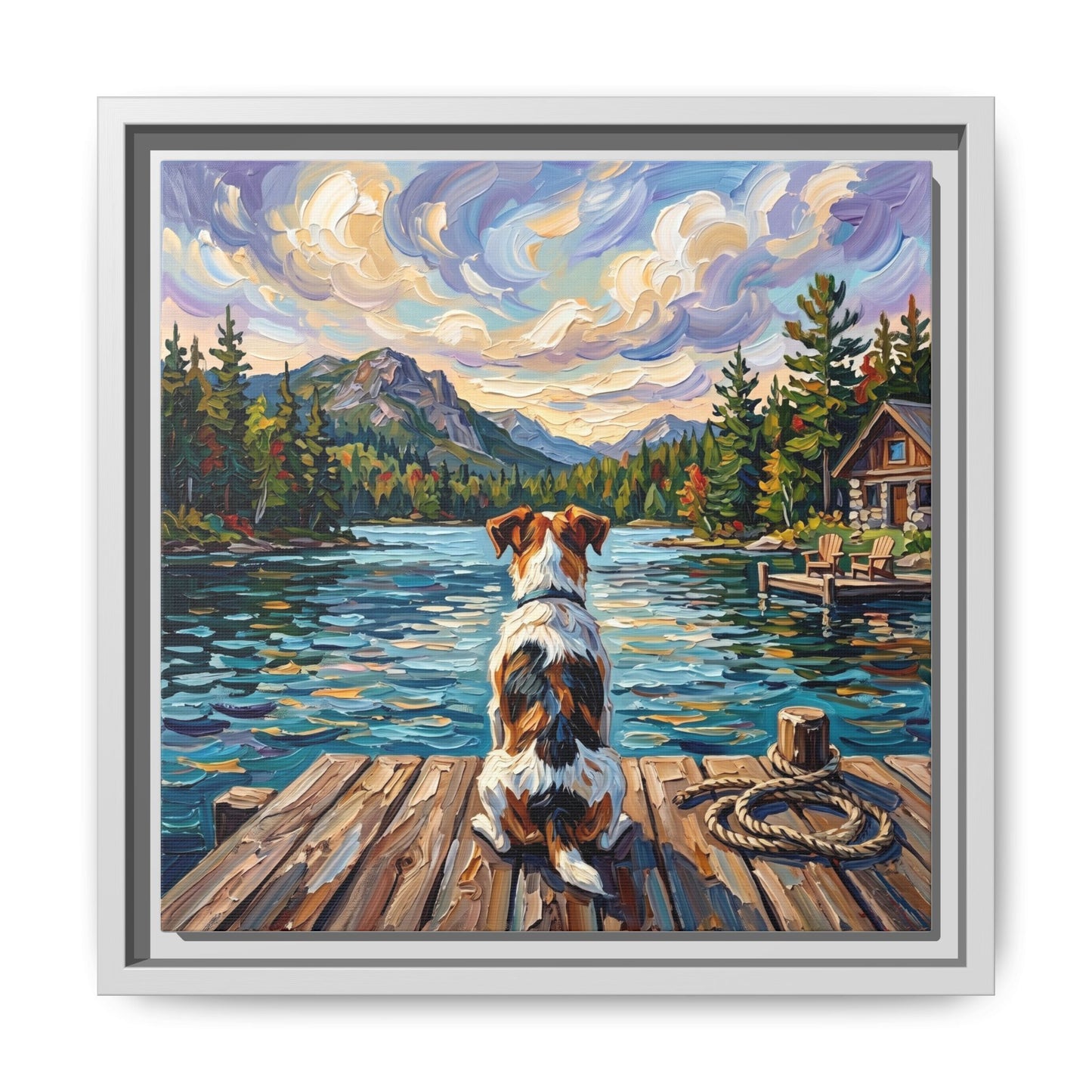 "On The Dock - Jack Russell Terrier" Framed Canvas Wall Art