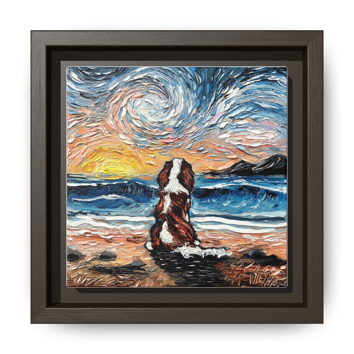 "Beach Days - Blenheim Spaniel" Framed Canvas Wall Art