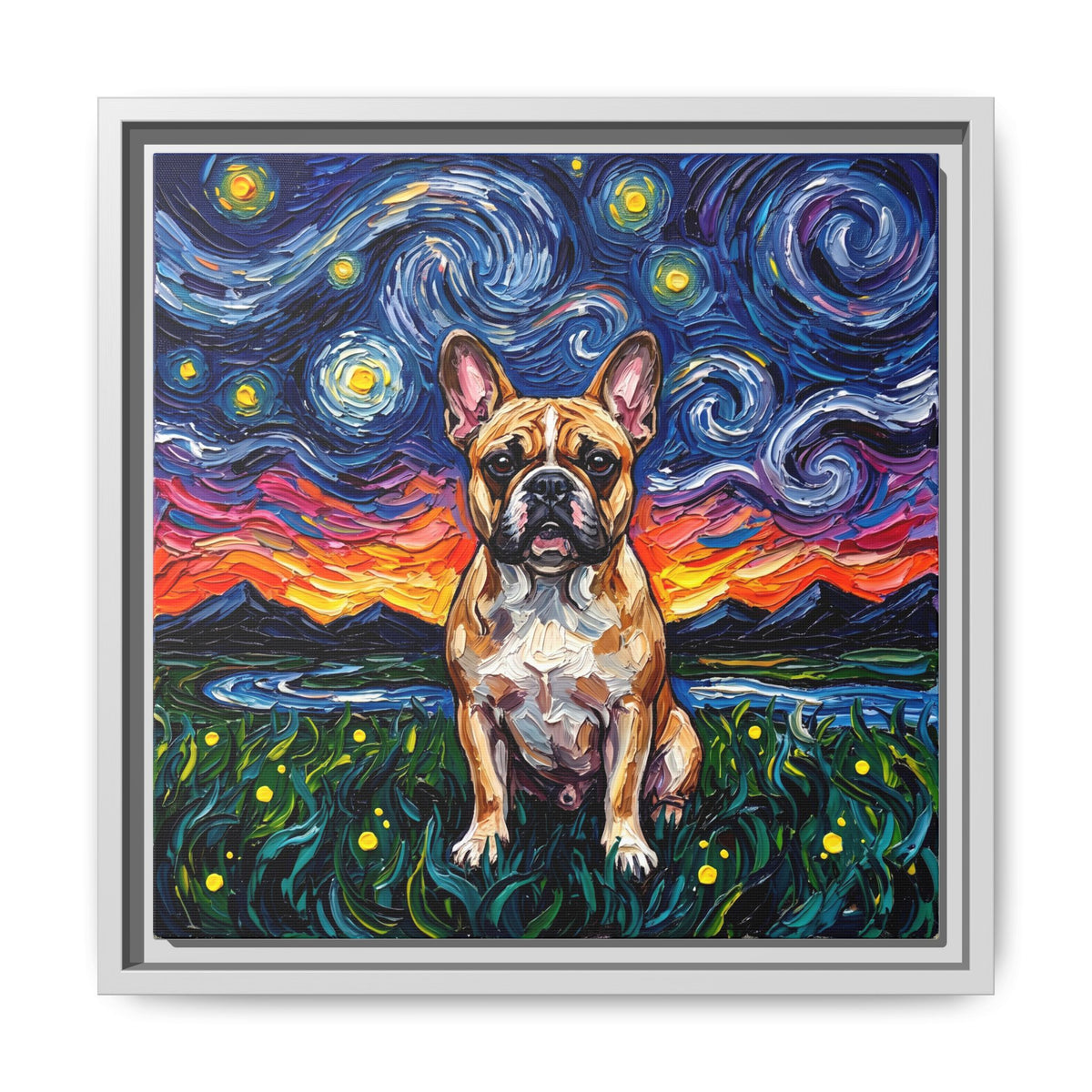 "Frenchie Night" Framed Canvas Wall Art