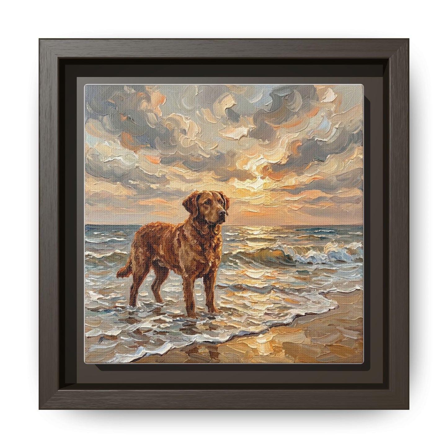 "Beach Day - Chesapeake Bay Retriever" Framed Canvas Wall Art