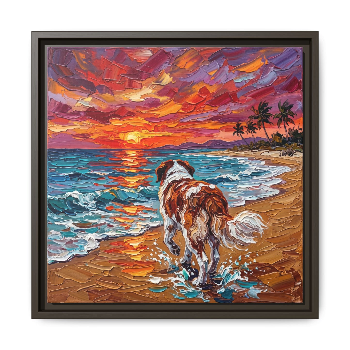 "Beach Sunset - Saint Bernard" Framed Canvas Wall Art
