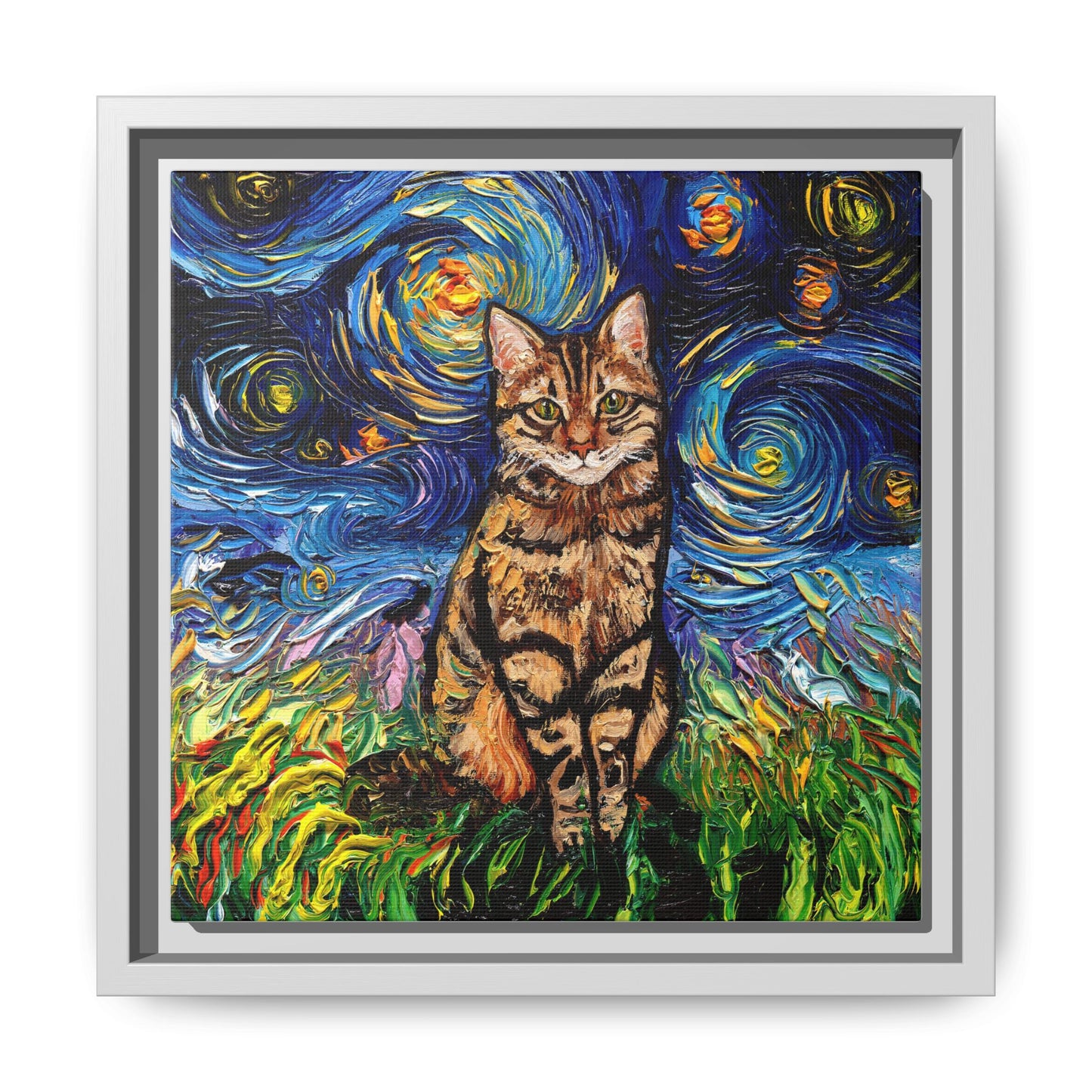 "BrownTabby Night" Framed Canvas Wall Art