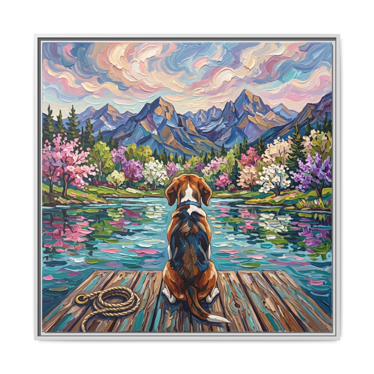 "On The Dock - Beagle" Framed Canvas Wall Art