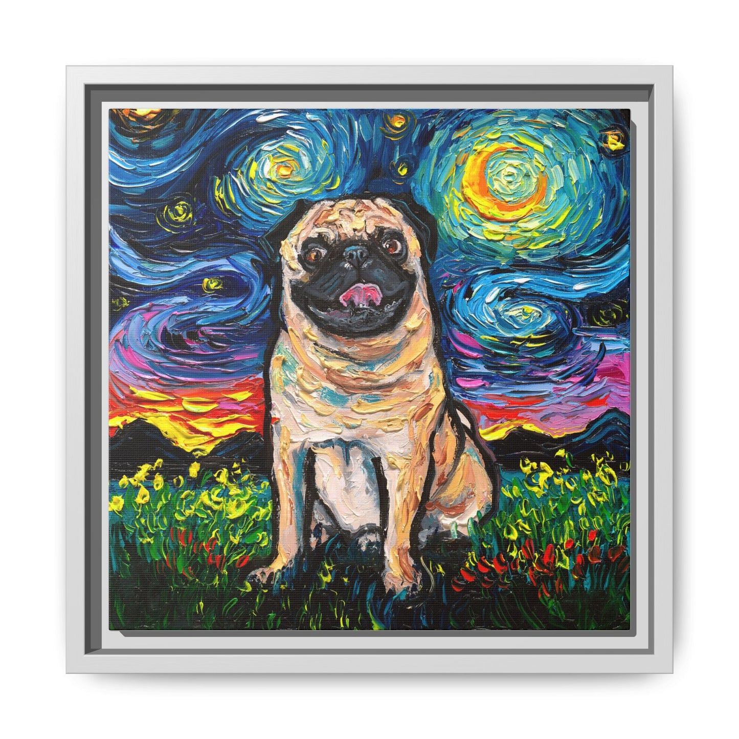 "Fawn Pug Night" Framed Canvas Wall Art