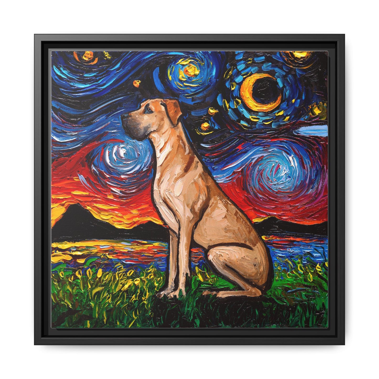 "Fawn Great Dane Night" Framed Canvas Wall Art