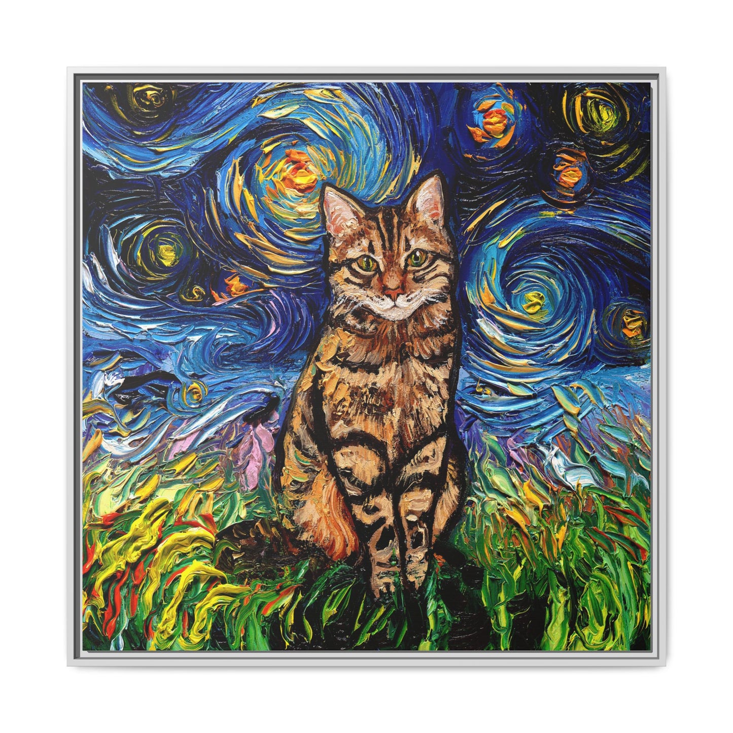"BrownTabby Night" Framed Canvas Wall Art