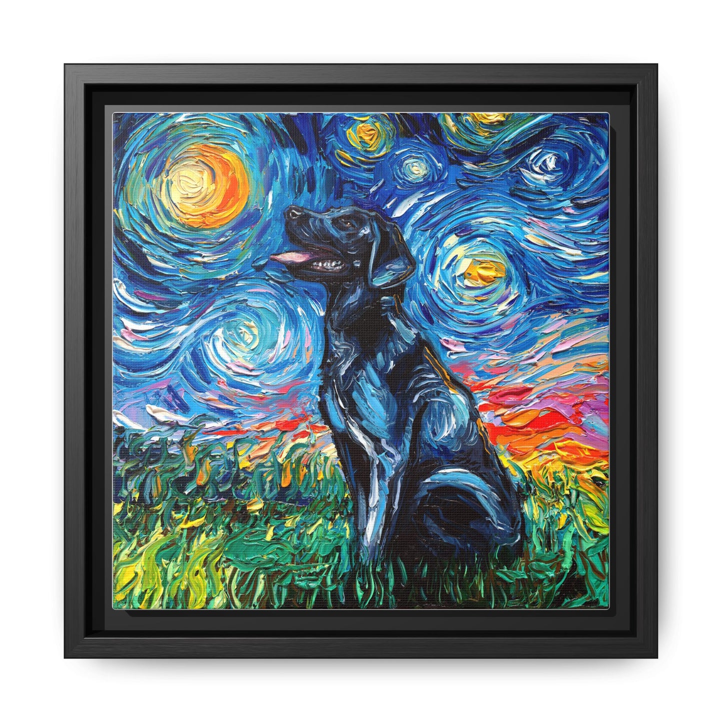 "Black Labrador Night" Framed Canvas Wall Art
