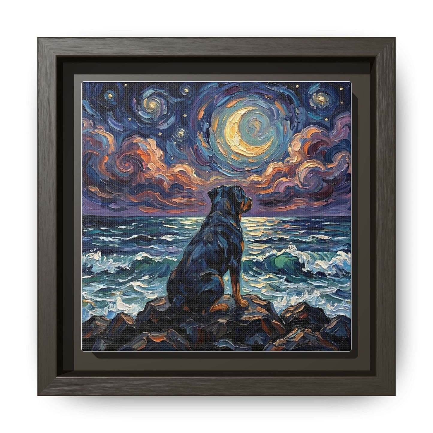 "Beach Nights - Rottweiler" Framed Canvas Wall Art