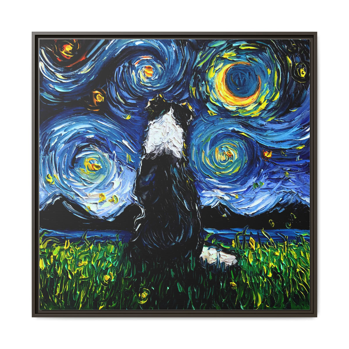 "Border Collie Night 2" Framed Canvas Wall Art