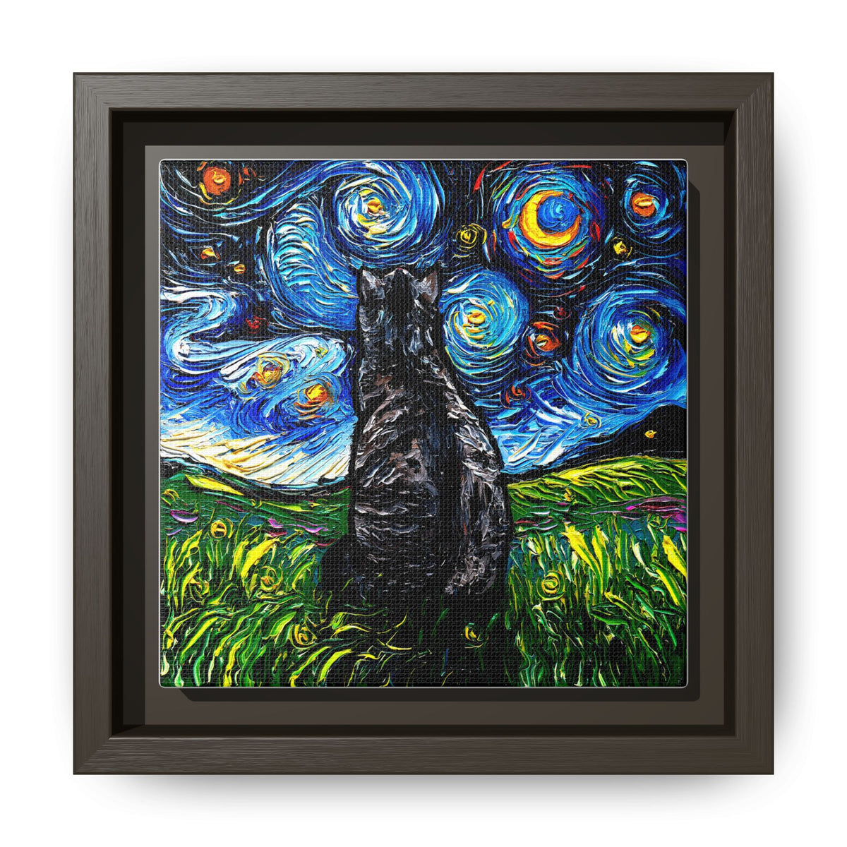 "Gray Tabby Night" Framed Canvas Wall Art
