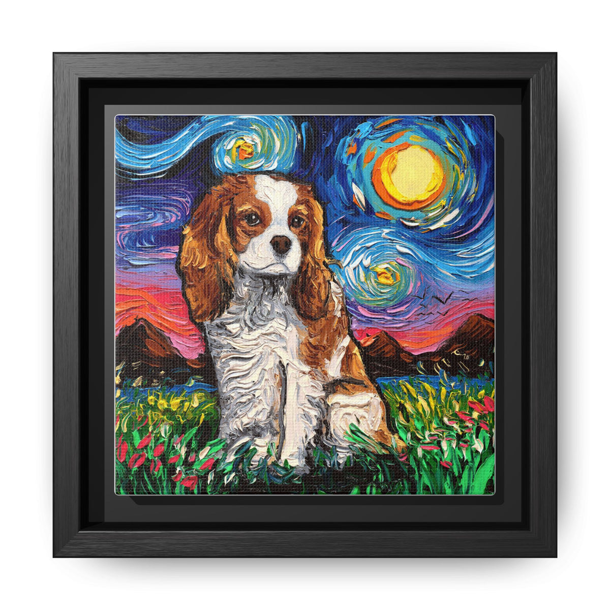"Blenheim Spaniel Night" Framed Canvas Wall Art