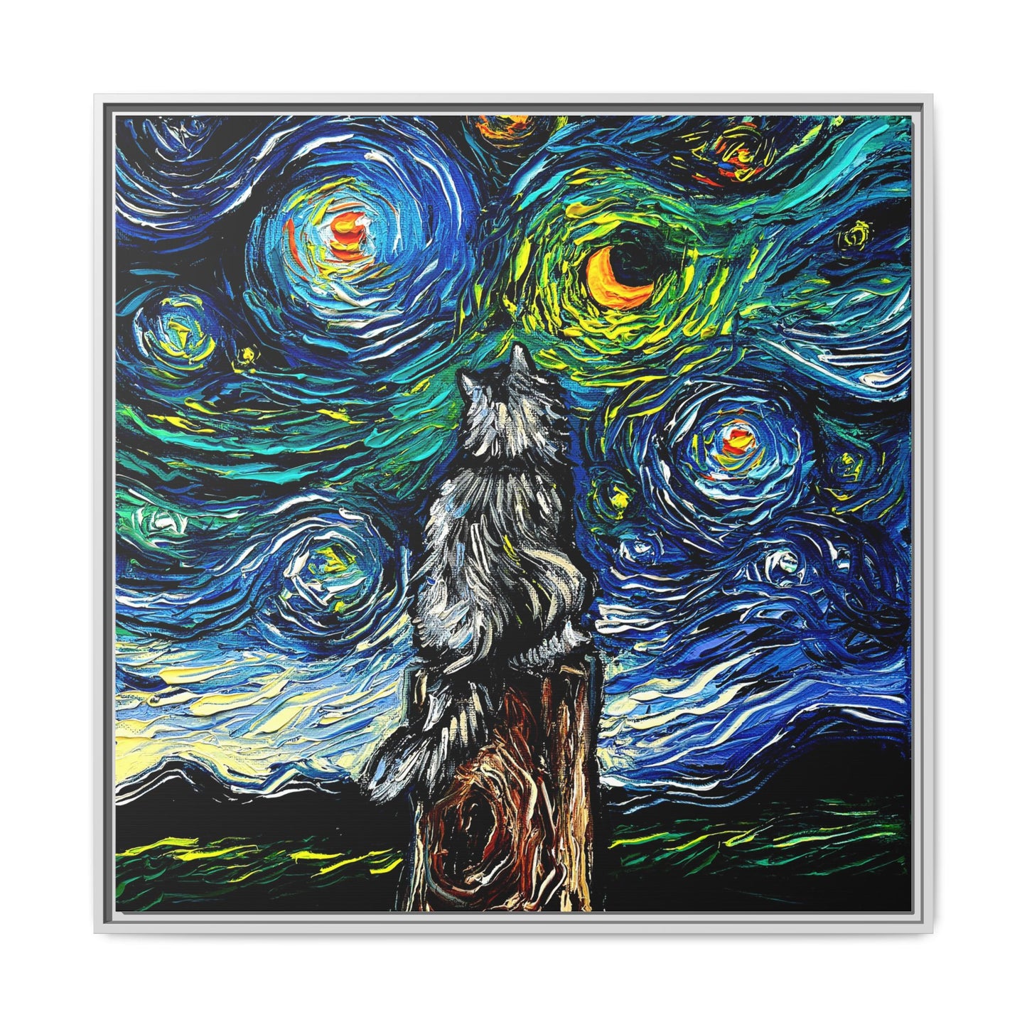 "Norwegian Forest Cat Night" Framed Canvas Wall Art