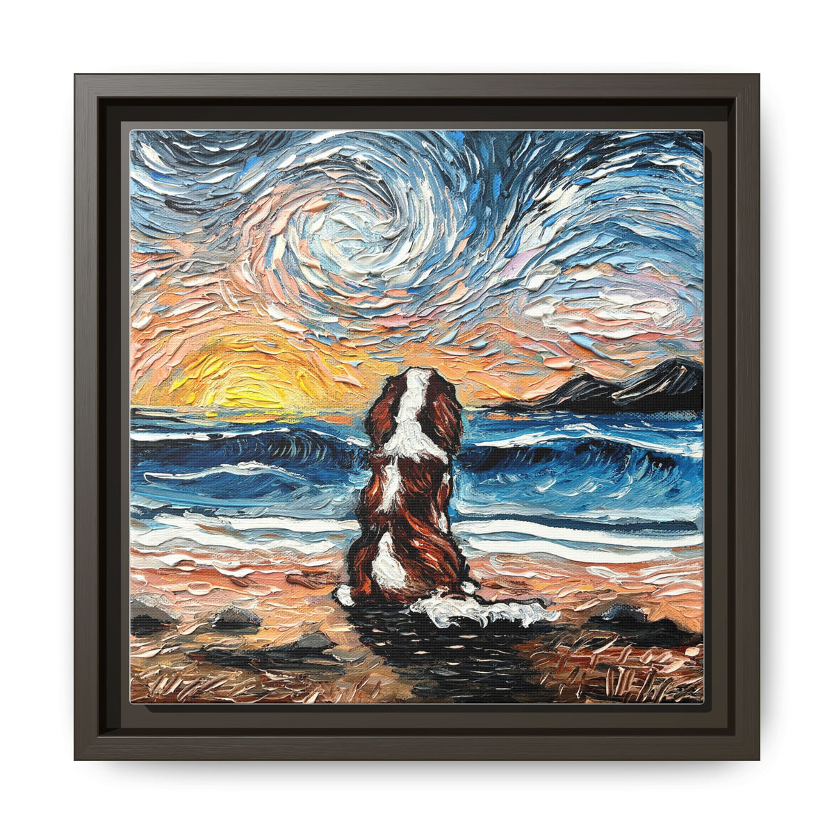 "Beach Days - Blenheim Spaniel" Framed Canvas Wall Art