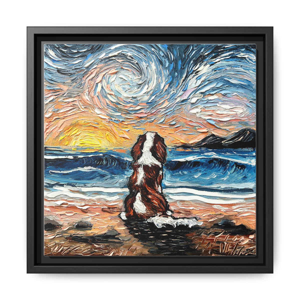 "Beach Days - Blenheim Spaniel" Framed Canvas Wall Art