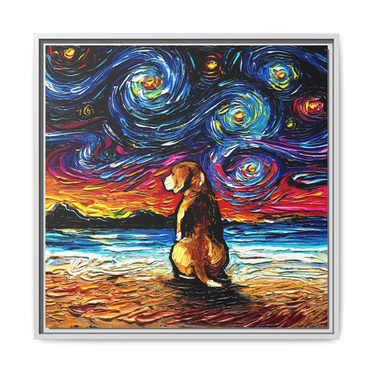 "Beagle Night 2" Framed Canvas Wall Art