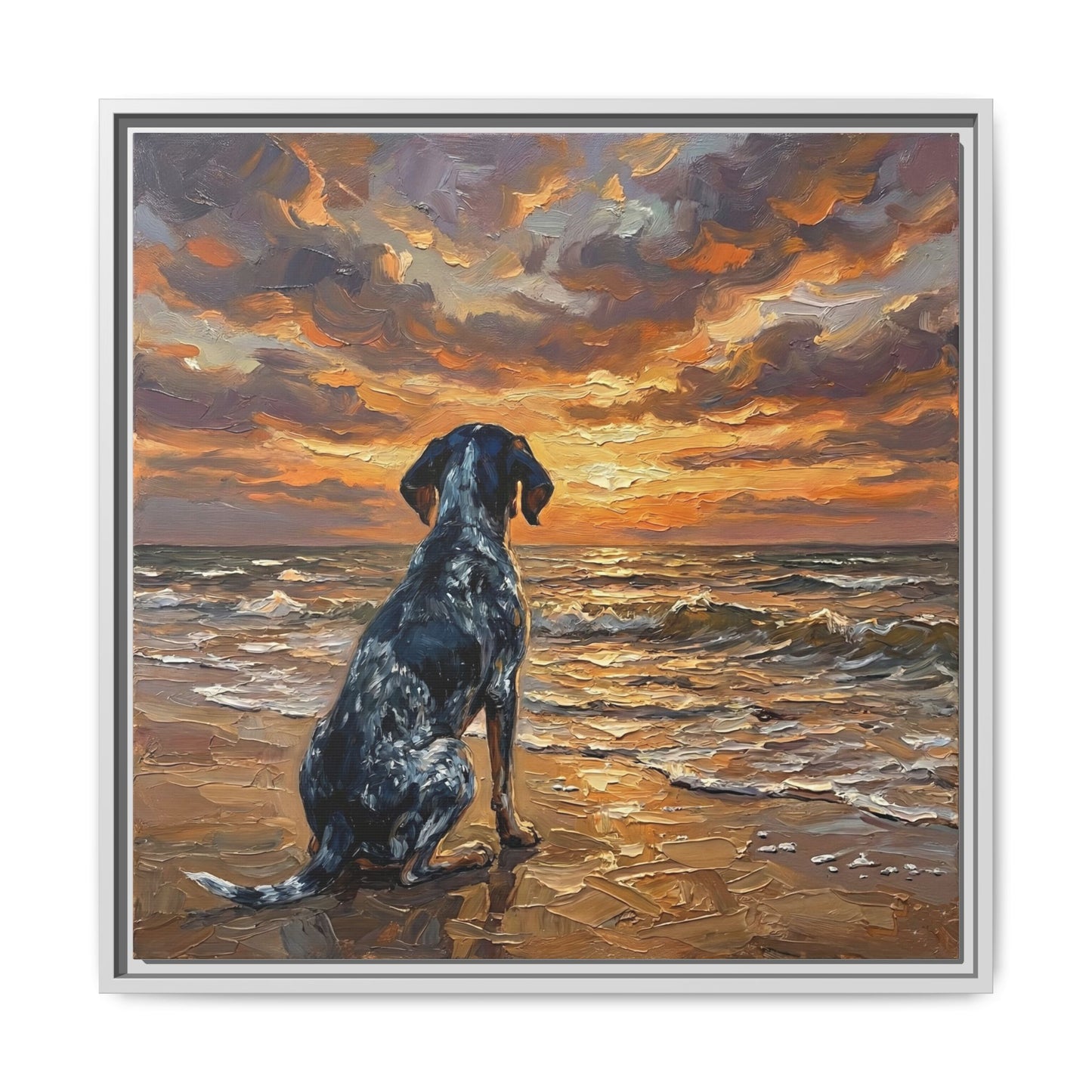 "Beach Day - Blue Tick Coonhound" Framed Canvas Wall Art
