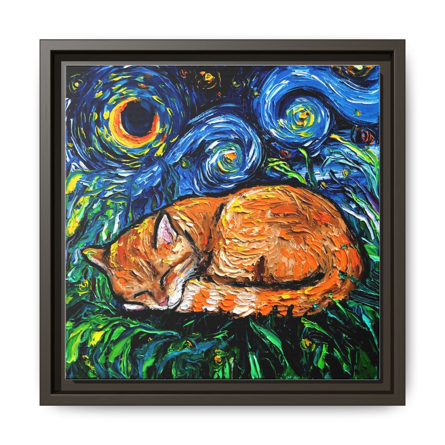"Orange Tabby Night" Framed Canvas Wall Art