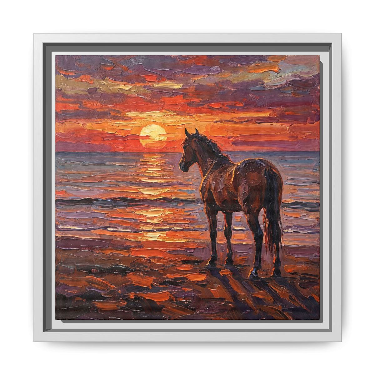 "Beach Sunset - Chocolate Mare" Framed Canvas Wall Art