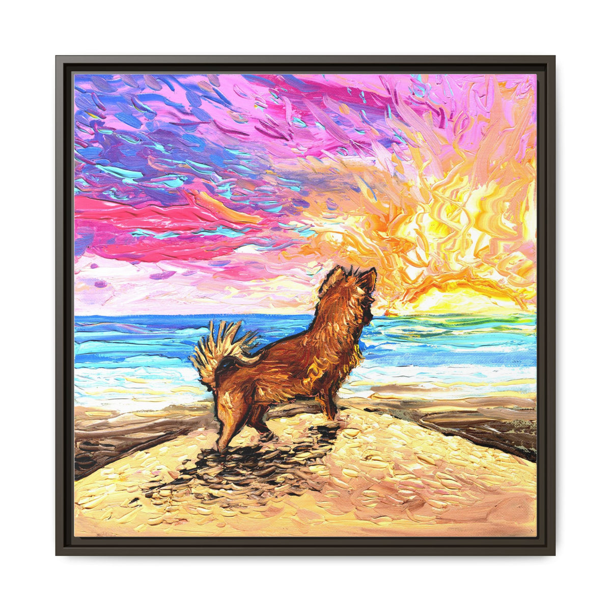 "Beach Days - Chihuahua" Framed Canvas Wall Art